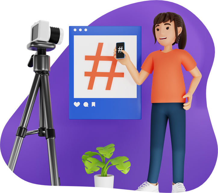 Female Influencer Using Hashtag Promotion, 3D Character Illustration